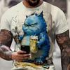 Summer Men's T Shirt Short Sleeve Animal Print Casual O-Neck Oversized Pullover Fashion Streetwear Male Clothing Cat T-Shirts