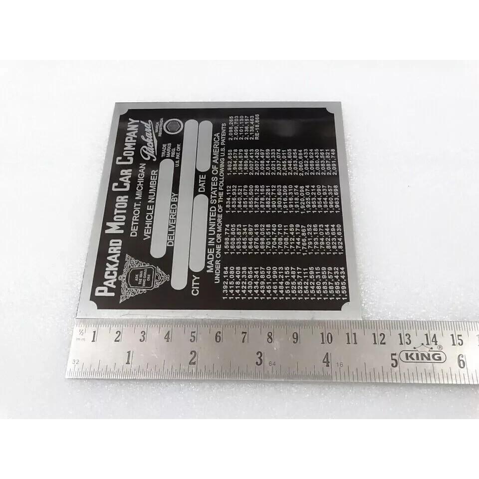 DATA PLATE FOR VINTAGE PACKARD MOTOR COWL PLATE 1940' S MODEL |Fit For