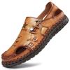 Plus Size Beach Men's Leather Shoes Closed Toe Leather Sandals Casual Hole Summer Cowhide Slippers Summer