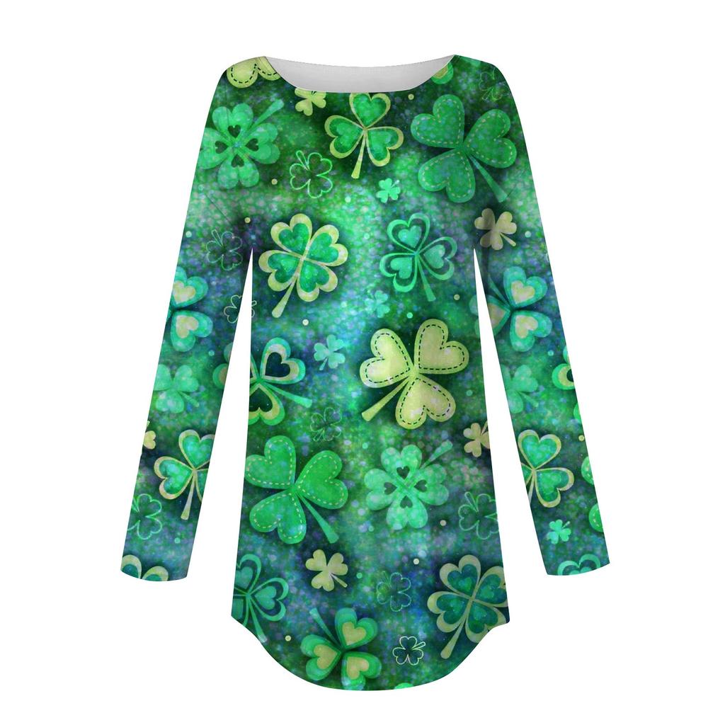 Футболки для женщин, осенние повседневные рубашки с длинным рукавом, толстовка с ретро-принтом, топ, пуловер St. День Патрика
