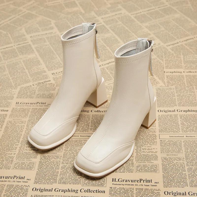 Модные рабочие женские ботильоны из кожи коричневого цвета на каблуке короткие туфли для женщин на очень высоком каблуке обувь ботильоны черного цвета