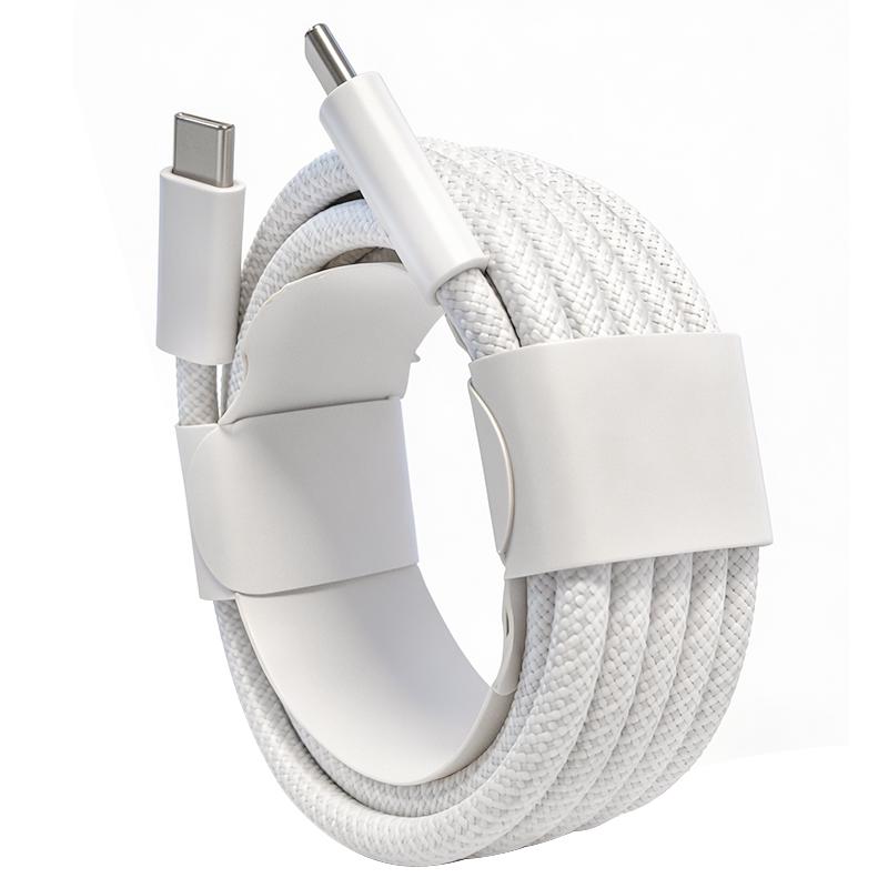 USB-C Fast Charging PD 100W Nylon-Braided Data Cable White 2M for iPhone 17/16/15 Pro Max with Charging & Data Transfer
