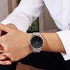 BUREI Men's Analog Quartz Waterproof Date Watch Silver Milanese Mesh Business Stylish Simple Black