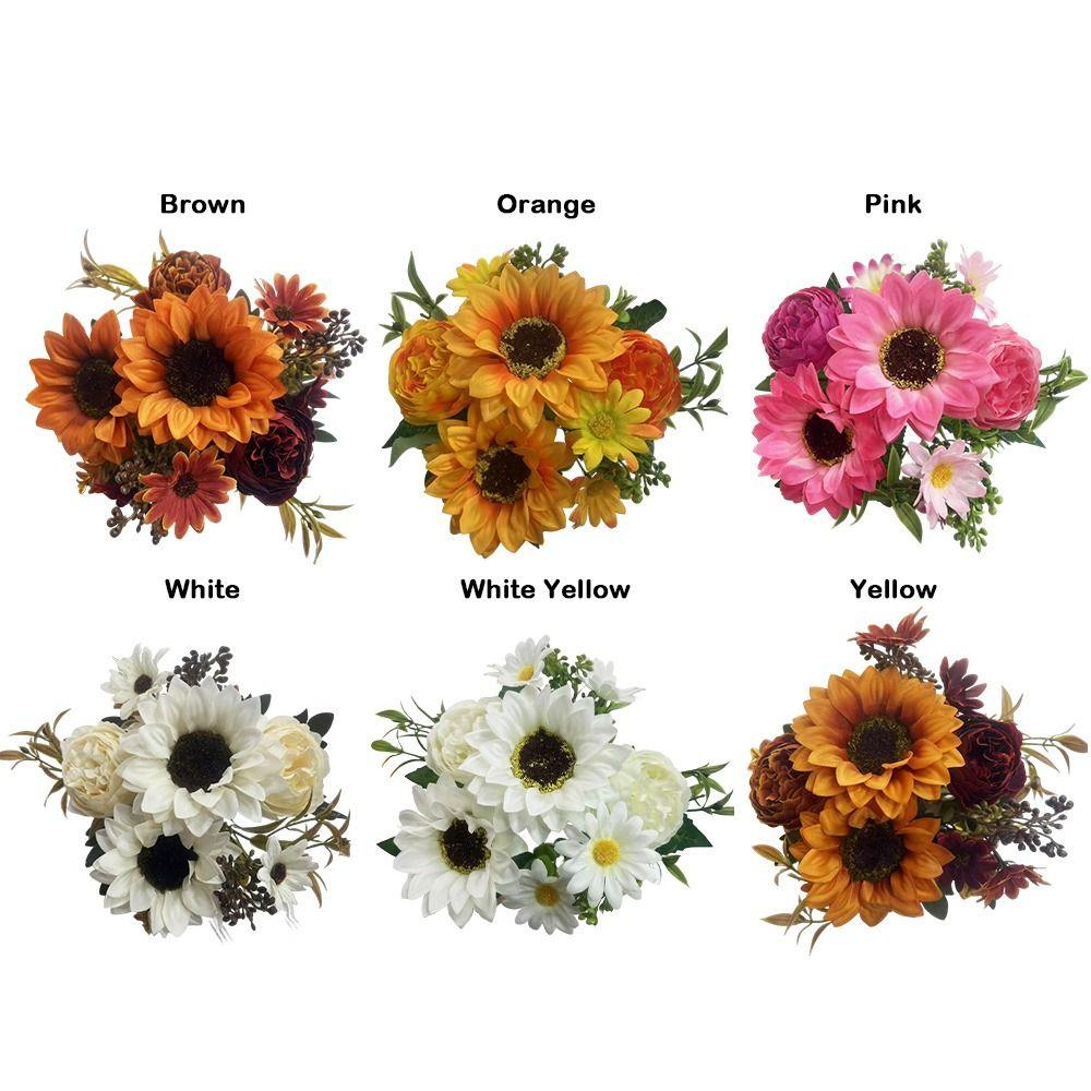 Multicolor Sunflower Artificial Flower Green Leaves DIY Faux Daisy Peony Flower Photo Props Accessories Simulation Sunflower