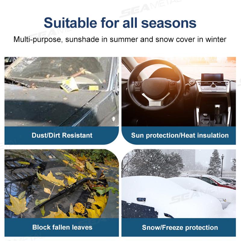 SEAMETAL 5-Magnet Windshield Cover Full-Wrapped Winter Snow Shield Outdoor Waterproof Car Cover Sun Shade with Windproof Strap