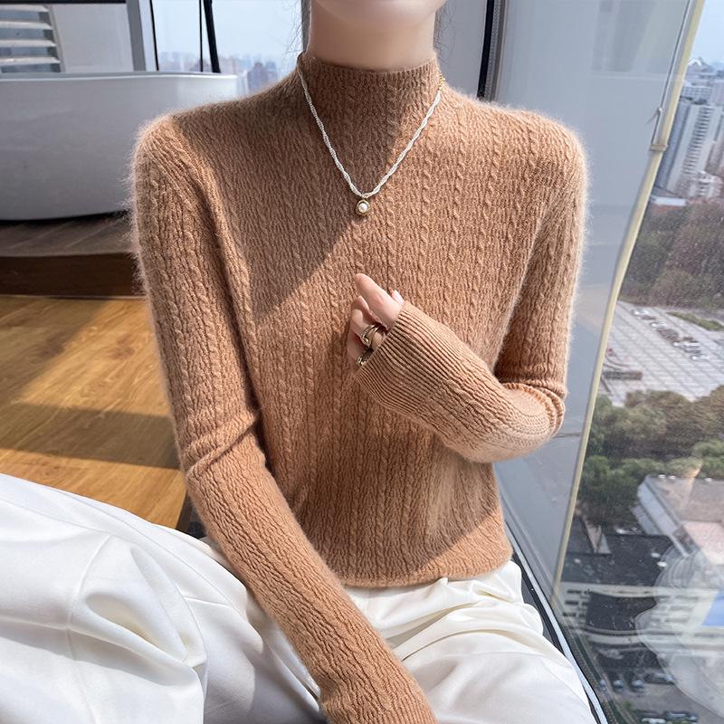 Half-High Collar Cashmere Slim Fit Knit Pullover Sweater for Fall/Winter