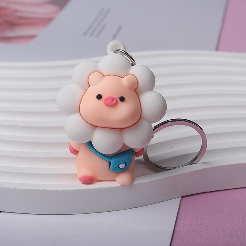 Smiling Face Sunflower Pig Key Chain Couple Car Key Pendant Cartoon Backpack Couple Bag Pendant Car Exquisite Keychain Gift