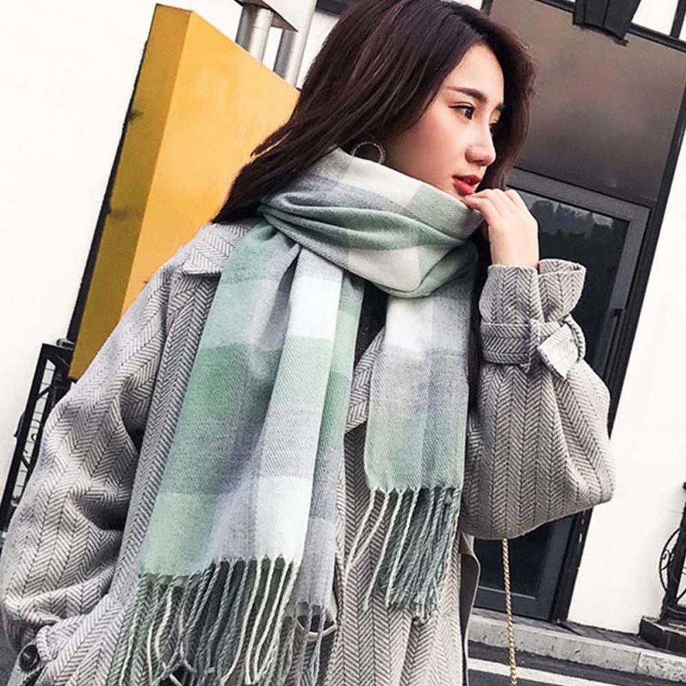 Soft Knitted Wool Shawl Cold-proof Long Neckscarf with Tassel Gifts Classic Plaid Scarf Women