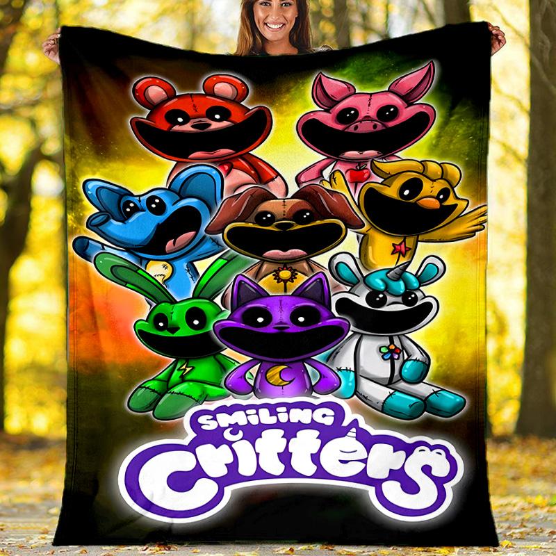 Smiling Critters printed throw blanket—lightweight,soft,warm;versatile blanket for all seasons—perfect as &air-conditioning throw,nap blanket