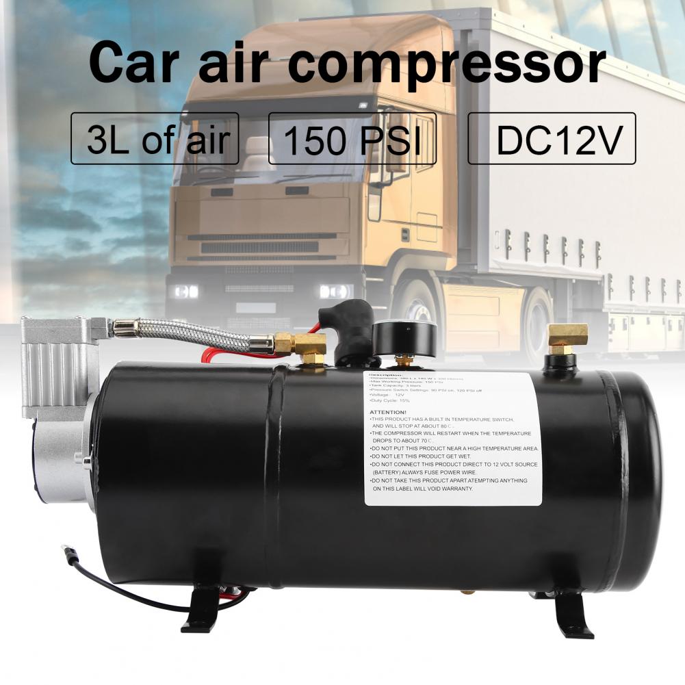 3L DC12V Air Compressor Kit Large Air Volume Pressure Switch Metal On-Board Trumpet Air Compressor for Air Horn Accessories