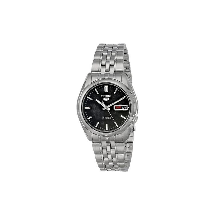 Seiko Seiko5 Автоматические Механические Часы на Стальном Браслете 37мм Мужские Часы Черный Циферблат SNK361K1