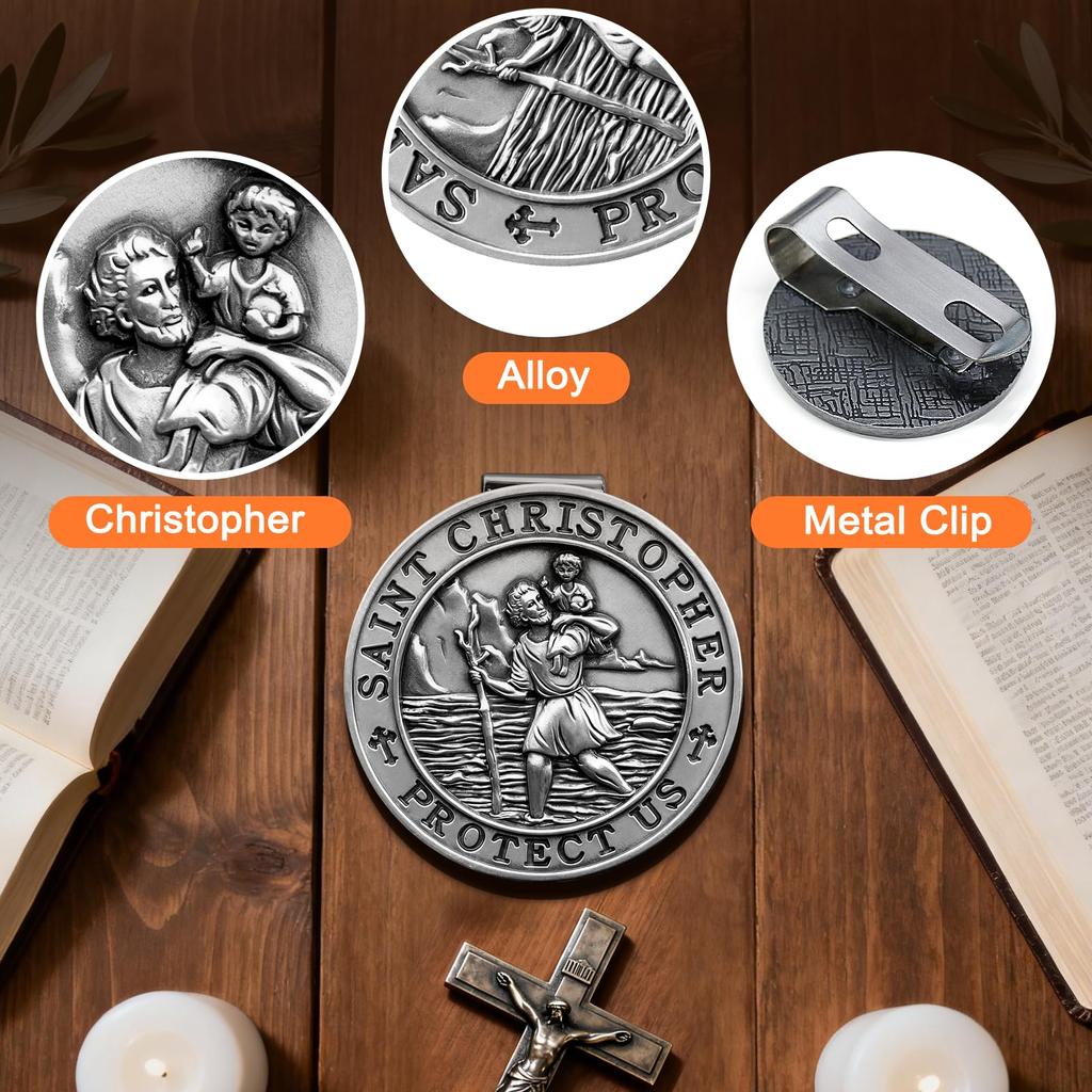 PloreWay Saint Christopher Medal Car Metal Saint Christopher Visor Clip Talisman for Safety Car