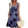 Women's Summer Casual U-shaped Tie Pocket Popular Floral Print Dress