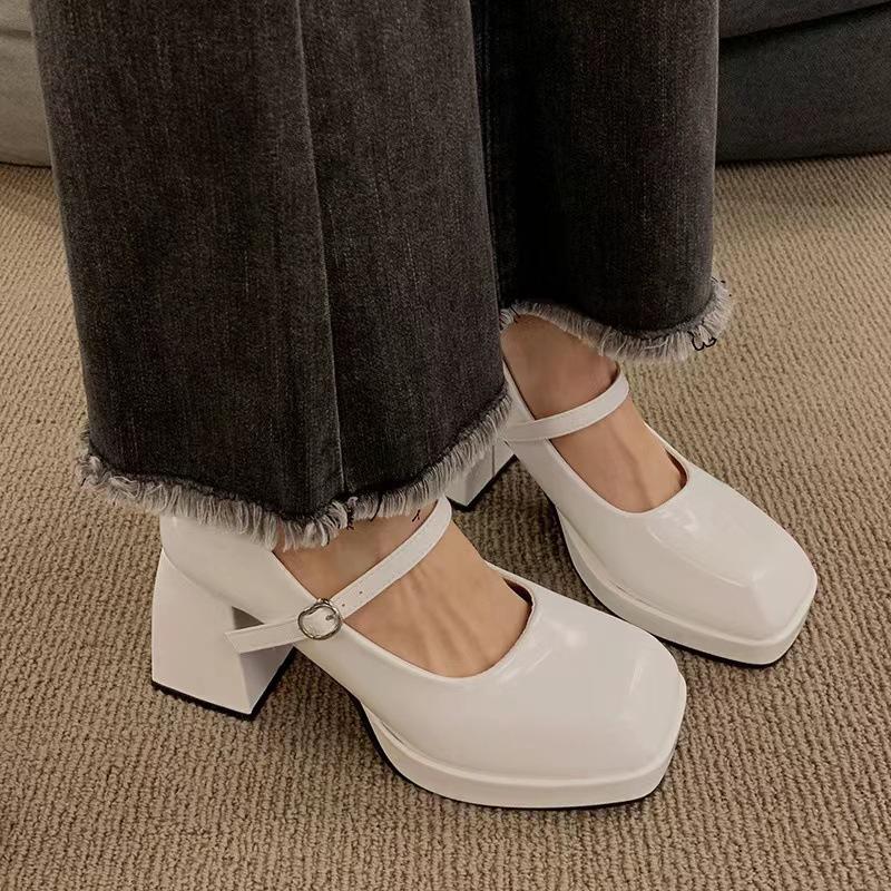 Модные осенние туфли на высоком каблуке для женщин Мэри Джейн Туфли в британском стиле Лолита на платформе толстые женские туфли Модные туфли-лодочки с квадратным носком для школьной формы