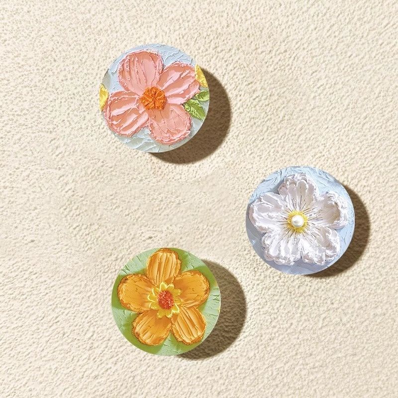 Round Oil Painting Flower Phone Stand, Telescopic Air-Cushion Stand, Adhesive Desktop Phone Stand