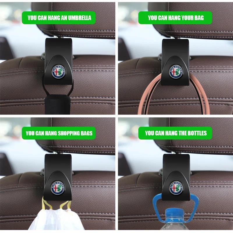 Car Stickers For Alfa Romeo 2Pcs Car Seat Back Hooks Auto Accessories For Alfa Romeo Spider Giulia Giulietta 156 Tonale Mito Ste