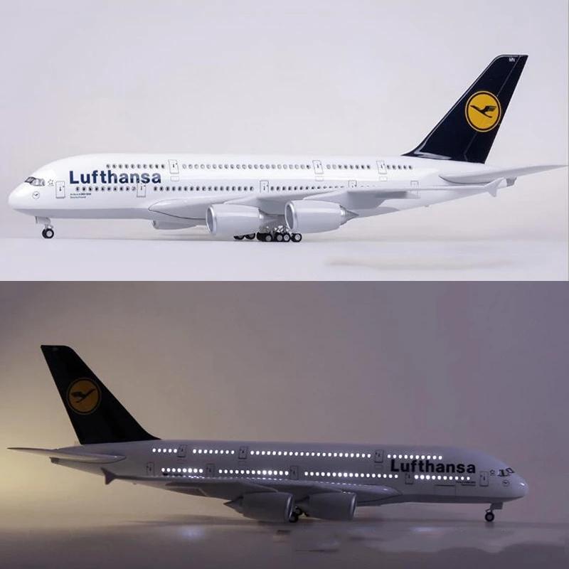 Модель самолета A380 Lufthansa в масштабе 1/160, 50,5 см, авиакомпания, со светом и колесами, литой пластиковый самолет для коллекции, офисного декора