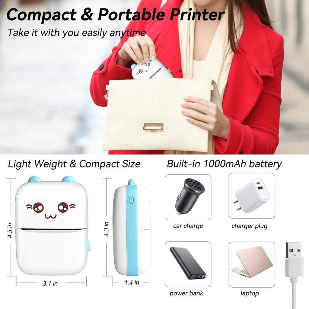 Portable Mini Bluetooth WiFi New Wrong Printer Mobile Phone Photo Title Note Hot Print Pocket Student Error Label Printer