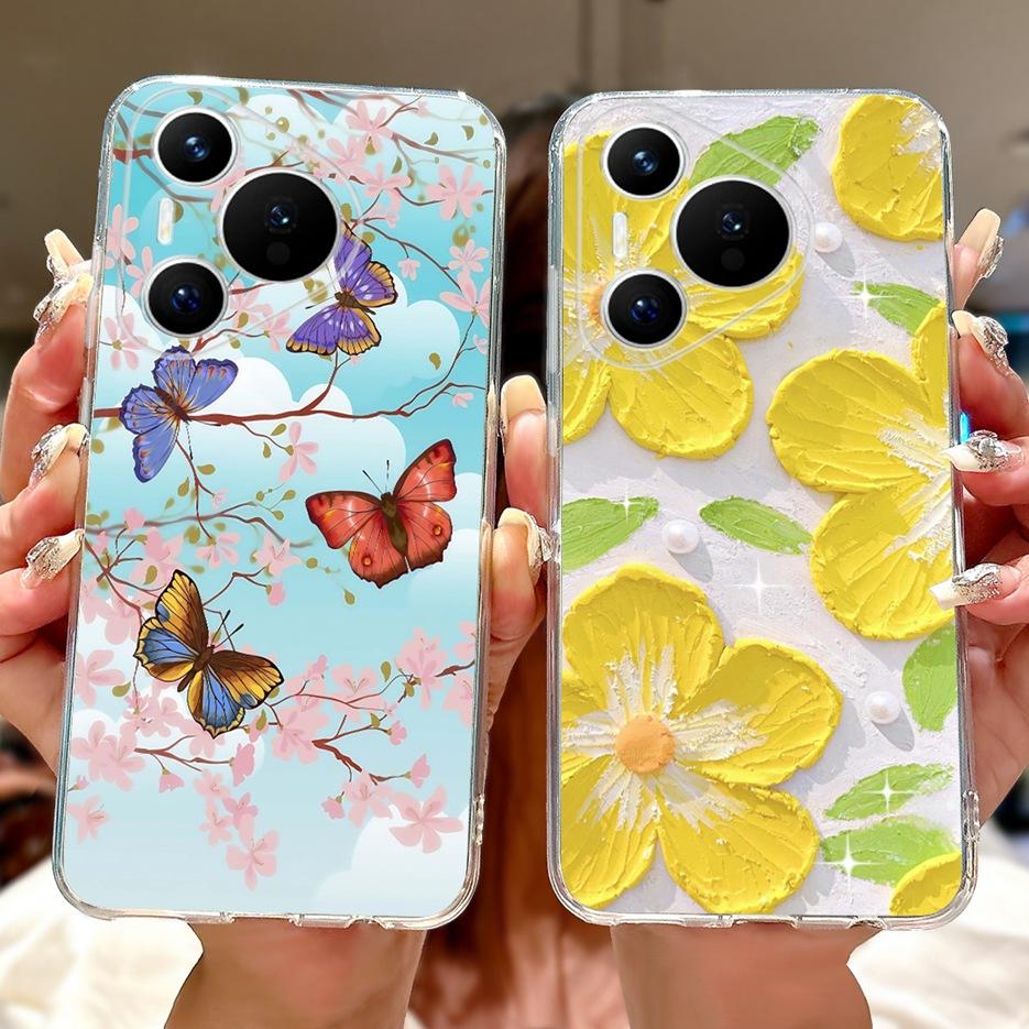 Чехол для Huawei Pura 70 Pro Plus, цветной чехол с рисунком цветов, мягкий тонкий чехол для телефона для Huawei Pura 70 Ultra Pura70 Pro 5G