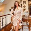 Пижамы женские летние сексуальные шелковые халаты пижамы с длинными рукавами на шнуровке короткая домашняя одежда весенне-осеннее утреннее платье невесты