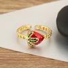 Nidin New Fashion Strawberry Shape Enamel Dripping Oil Open Rings For Women Female Inlaid Green Zircon Adjustable Finger Jewelry