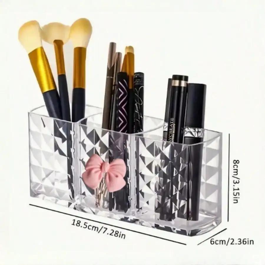 1Pc Cute Makeup Brush Storage Box With Multiple Compartments And Bow Decoration