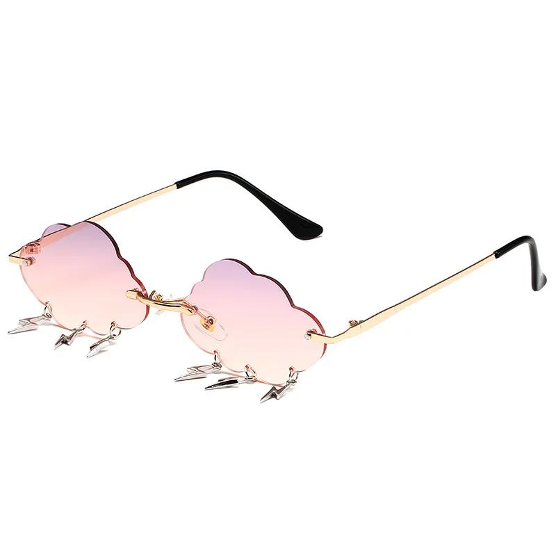 Fashion Rimless Cloud Shaped Sunglasses with Lightning Pendant Y2K Women's Luxury Sun Glasses Shades UV400 Brand Designer SG28