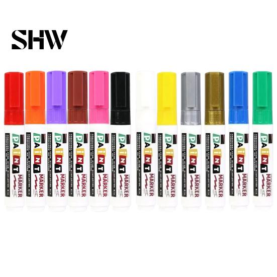 Rubber Tire Paint Pens 12 Colors Flat Tip Marker, Oil Based Broad Pen for Metal Heavy Duty Steel Glass Leather, Waterproof Quick Dry Touch Up
