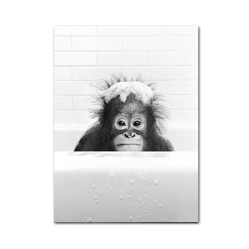 Забавный постер с животными и принты, художественная картина для ванной комнаты, холст, картина, жираф, слоненок, ванна, настенные художественные фотографии для декора детской комнаты