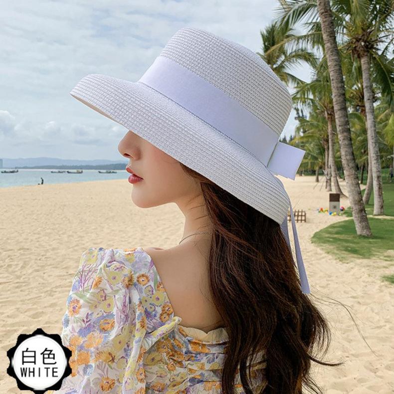 Hepburn Straw Hat Sunshade Sunscreen Seaside Beach Hat Women'S Spring And Summer Big Edge Sun Hat Ins Wind Wide Brim Big Brim