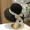 Vacation Style Lace Bow Grass Hat Summer Hollow Breathable Sun Protection Hat Beach Sun Protection Fisherman Hat