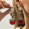 Ingemark Элегантные Ретро Цветок Красная Смола Серьги-Капли Женские Серьги-Подвески с Пирсингом Темпераментные Эстетичные Ювелирные Аксессуары