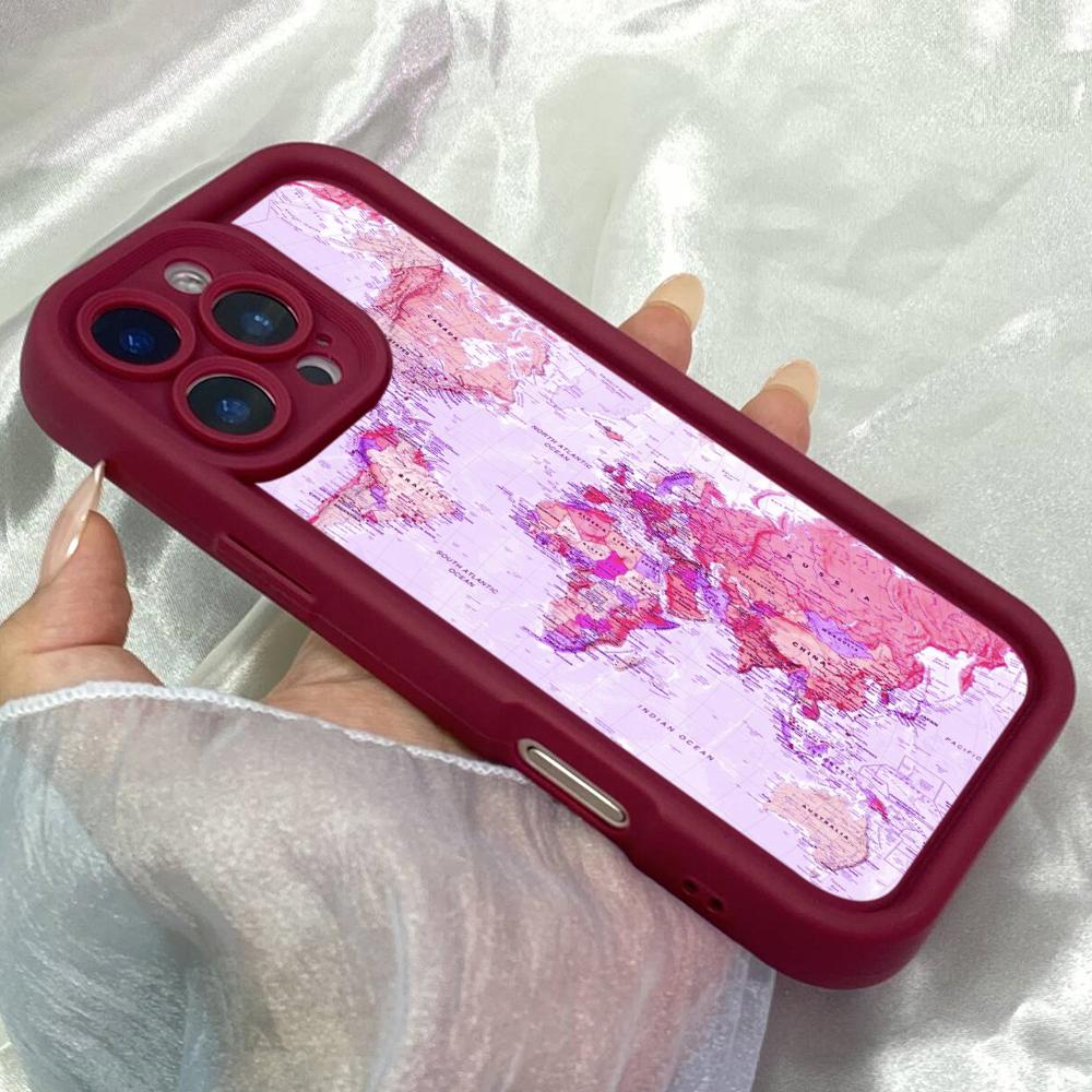 JT424 Розовый Мир Карта Онлайн для iPhone 17 16 15 14 13 Pro Max Samsung S26 S25 Ultra A17 A07 A56 A16 A14 Xiaomi 15T Redmi 15c Note 14 13 Мягкий Чехол
