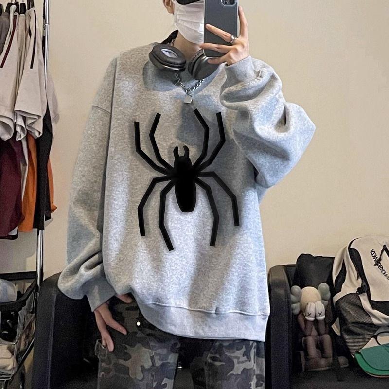 Мужская толстовка в стиле хип-хоп с капюшоном и принтом паука в уличном стиле Harajuku Y2k пуловер с капюшоном зима-осень повседневная одежда винтажная пара
