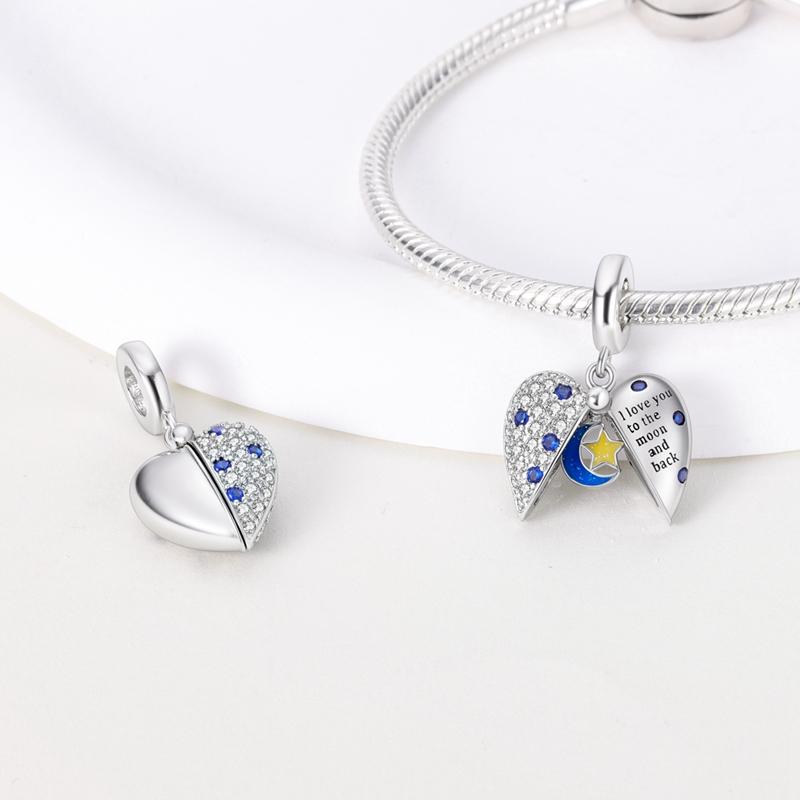 Exquisite Real 925 Silver Star Sun Moon Pandent Charms Beads Jewellery Fitted Original 925 Bracelet For Women DIY Gift Party