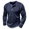 Men's Long Sleeve Shirt Men's Round Neck Button T-Shirt Color Block Top