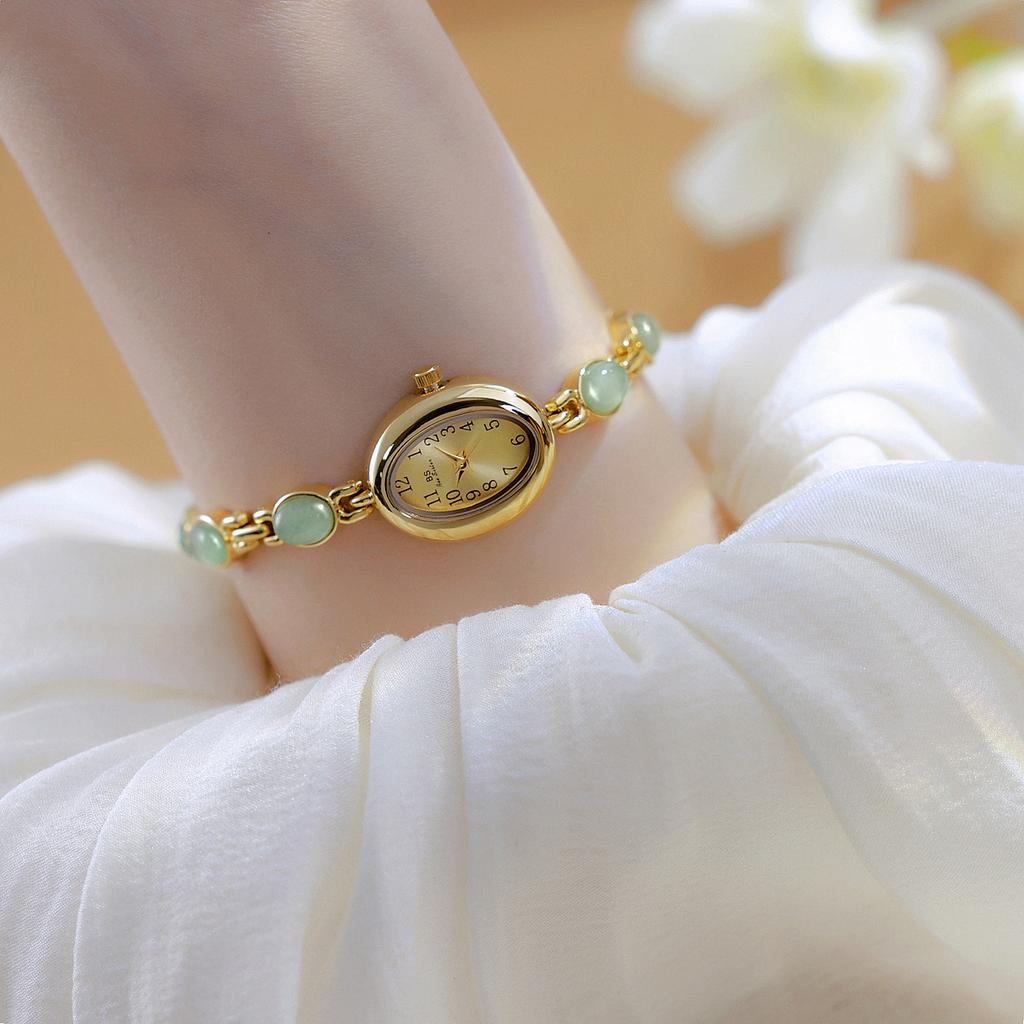Women Quartz Watch Luxury Brand Retro Natural Dongling Stone an Jade Waterproof Ladies Advanced Chain Wristwatches Gift