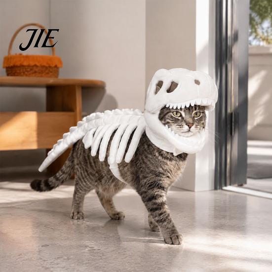 Adjustable Pet Clothing for Halloween Dinosaur Skeleton Costume, Glow-in-The-Dark 3D Apparel, Comfortable Polyester Suit Dino Outfit Dogs Cats,