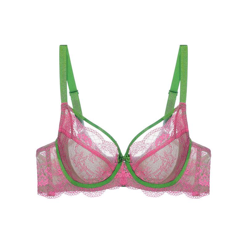Thin and thin, big breasts and small breasts underwear, female sexy pure desire full cup ultra-thin gathering lace bra set