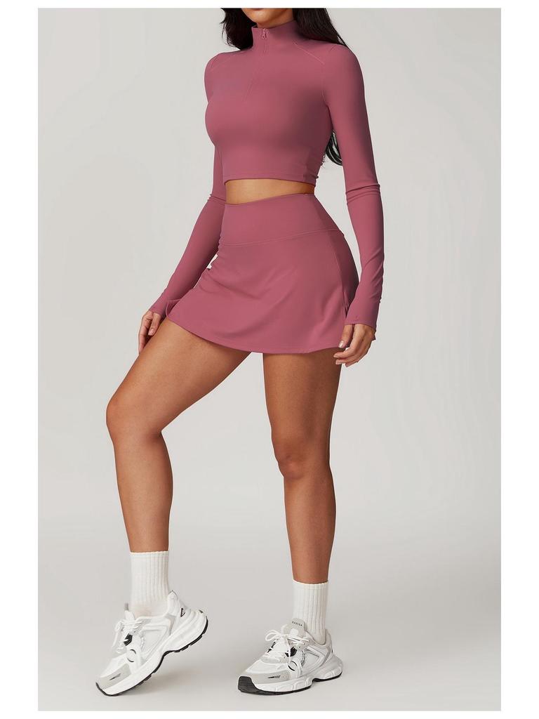 Женский костюм для йоги высокой интенсивности, быстросохнущий: Топ с длинным рукавом на молнии и юбка для бега