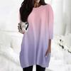 Women's Fashion Casual 3/4 Sleeve Print Round Neck Double Pocket T-Shirt Top