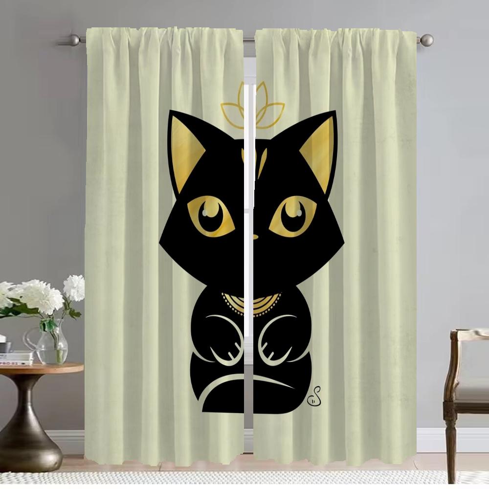 Art Mural Cat Anti-mosquito Curtains for Camera Blackout Curtain for Room 2 Panel Halloween Decoration Shades Partition Living