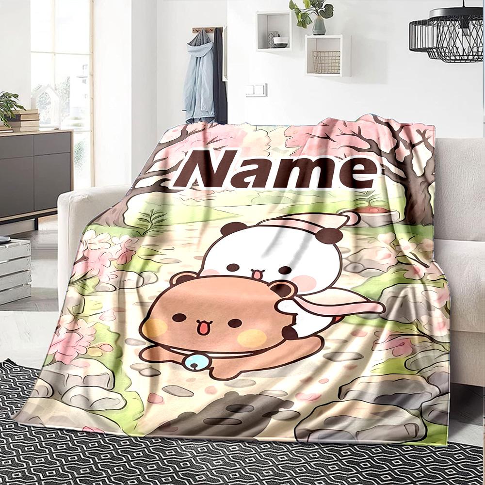 Customizable Yier BuBu Bear1 Throw Blanket – Personalized Name, All-Season Cozy Snug Blanket, Machine Washable, Personalized Blanket