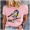 Unisex Polyester 100% Watercolor Hand-Painted Blue Jay Print T-Shirt Loose round Neck Casual Short Sleeve Fashion Top for Summer