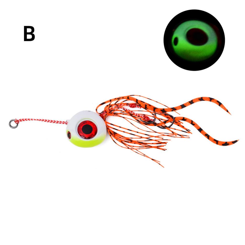 Sea Fishing Flame Moon Iron Plate Metal Lead Fish Bearded Squid Double Hooks Luminous Lure Bait Red Snapper Head