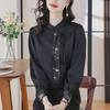 Women's Spring 2024 Satin Retro Long-Sleeve Shirt - Light National Style Top