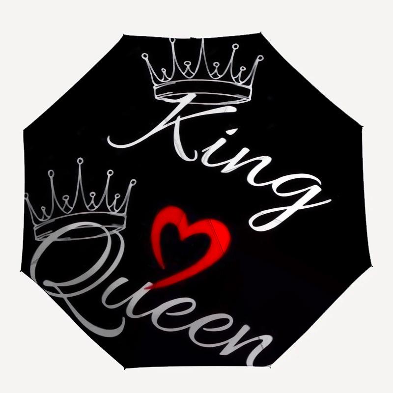 1pc King and Queen Crowns with Heart Umbrella with Plastic Handle,Compact & Stylish,Cartoon Pattern,Outdoor UmbrellaPT411