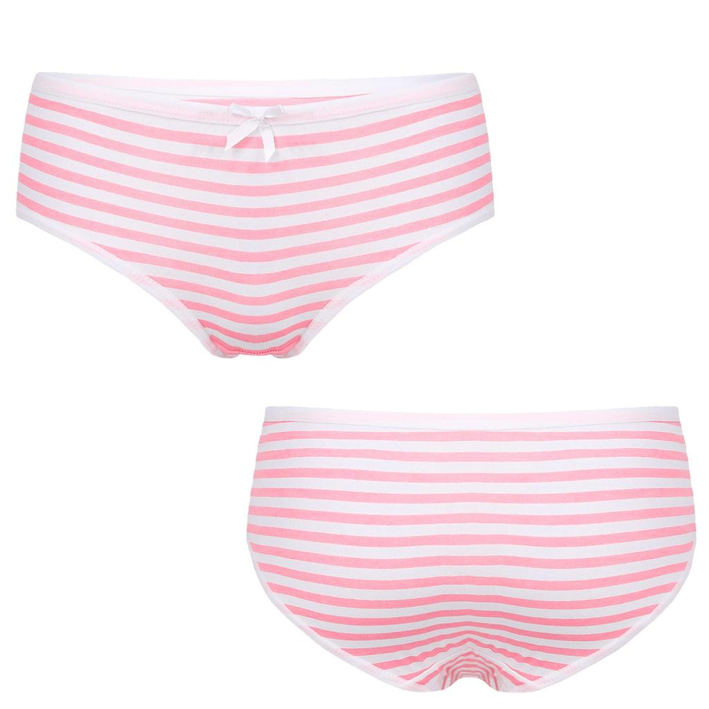 Women Stripe Mid Waist Cotton Undergarment Underwear Bikini Briefs