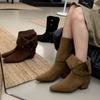 2025 новый нишевый дизайн, ощущение двух видов носки, рыцарские ботинки на толстом каблуке с квадратным носком, модные ботинки, ветер пустоши, ковбойские ботинки, женские