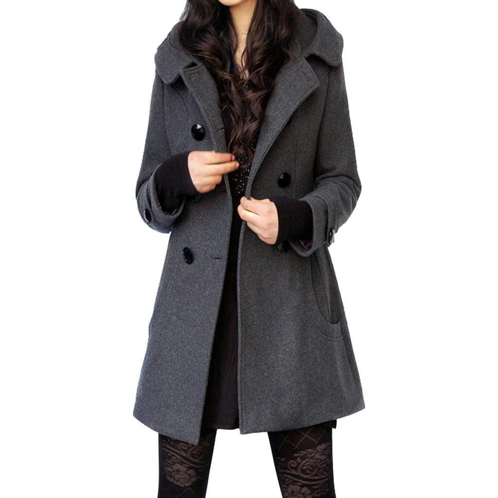 Autumn and Winter Thick Woolen Coat Women's Mid-length Hooded and Slim-fitting Woolen Coat